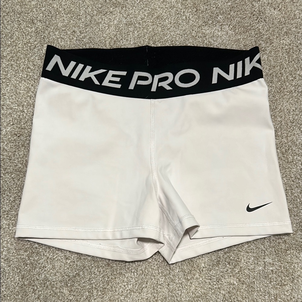 Nike Pro White Shorts with Black Waistband